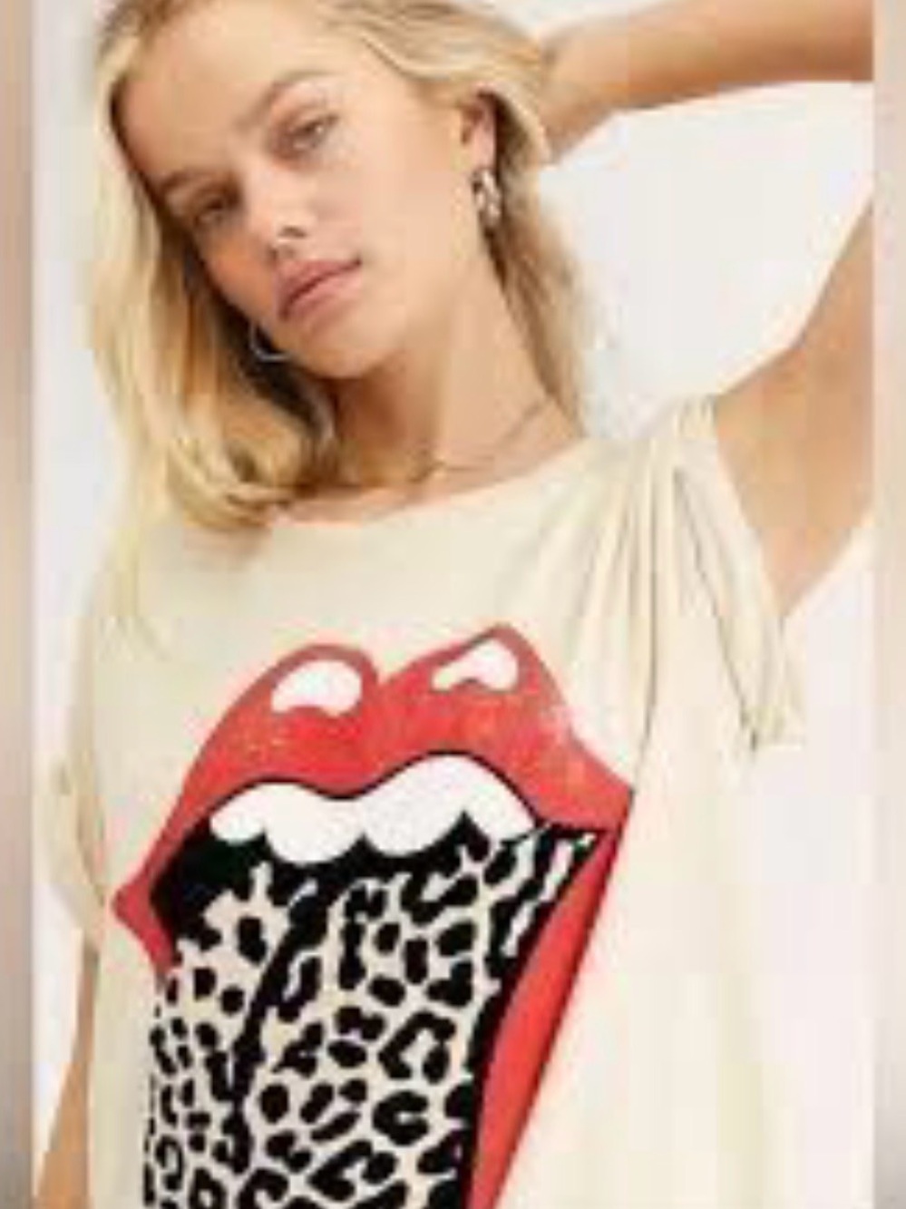 Daydreamer Cream Short Sleeve Tee with Red Leopard Tongue Graphic